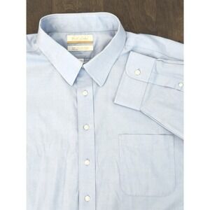 Gold Label Roundtree & Yorke Shirt Size 19-35 Big Blue Pinpoint Oxford Button Up